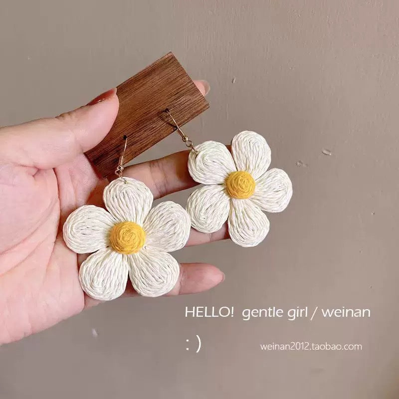 Wholesale Beach holiday style straw sunflower earrings
